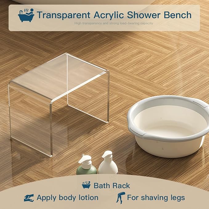 Acrylic Kids' Step Stool – Small Footstool for Bathroom, Kitchen & Bedroom, 12.5”x9.7”x9”, Holds 200lbs, Multi-Use as Toilet Stool, shower/water-resistant stool, seating and placing items (Clear-2pcs)