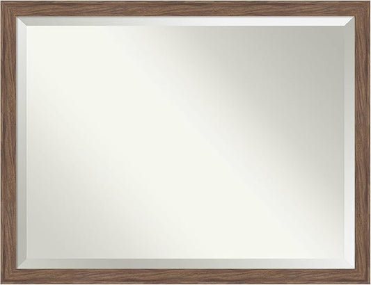 Amanti Art Brown Wall Mirror 33x43 Pia Medium Brown Narrow Rectangle Bathroom Mirror for Wall Decor Living Room, X-Large Casual Frame, Hangs Horizonally and Vertically, Bathroom Decor, Beveled Edge
