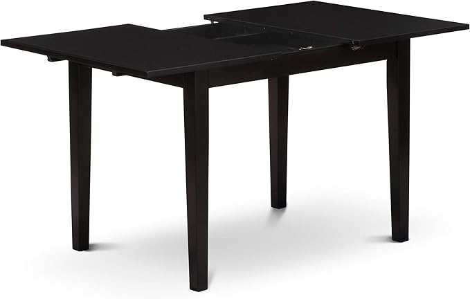 East West Furniture NOFL3-BLK-21 3 Piece Modern Dining Table Set Contains a Rectangle Wooden Table with Butterfly Leaf and 2 Blue Linen Fabric Upholstered Chairs, 32x54 Inch, Black