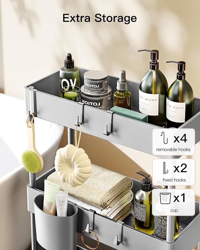 Pipishell Slim Storage Cart with Wheels - 3 Tier Bathroom Organizers and Storage Cart - Rolling Carts for Bathroom, Kitchen, Narrow Space, Laundry Room,Grey