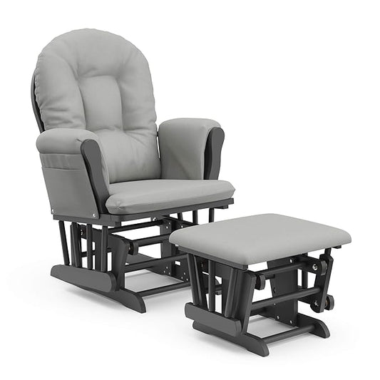 Storkcraft Premium Hoop Glider & Ottoman (Pebble Gray/Light Gray) — GREENGUARD Gold Certified Nursery Glider, Solid Wood Craftsmanship, Smooth-Gliding Nursery Chair and Ottoman, Award-Winning