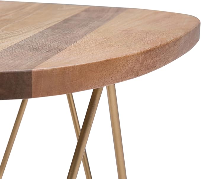 SIMPLIHOME Patrice Modern 18 inch Wide Metal and Wood Accent Side Table in Natural, Gold for the Living Room and Bedroom