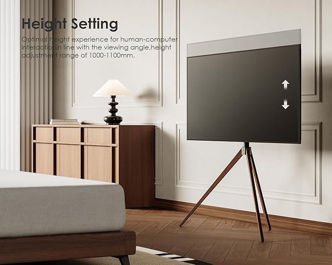 FITUEYES Design Corner TV Stand for 43-65 Inch TVs, Height Adjustable Metal Tripod Easel TV Stand Modern TV Floor Mount with Concealed Storage for Bedroom Living Room, Picasso Series