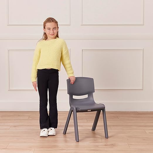ECR4Kids 14in Plastic School Stack Chair, Children's Furniture, Grey, 4-Pack