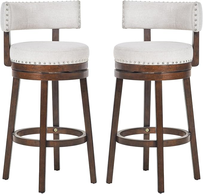 COLAMY Swivel Bar Stools Set of 2, 30 Inch Swivel Bar Height Bar Stools, Wood Swivel Barstools with Back, Modern Upholstered Wooden Barstools for Kitchen Island Dining Room Bar, Beige