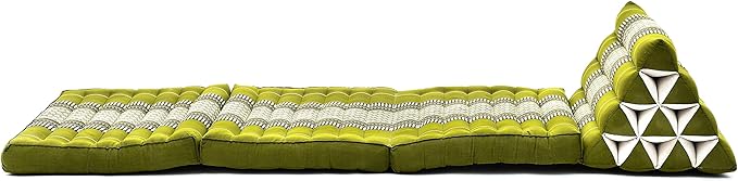 Leewadee - Comfortable Japanese Floor Mattress - Thai Floor Bed with Triangle Cushion - Futon Mattress - Thai Massage Mat, 67 x 21 inches, Green, Kapok Filling