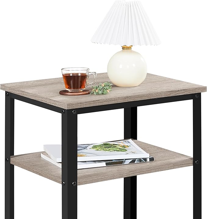 Yaheetech 30 in Tall End Table, 3-Tier with Strong Wooden Shelves, Small Side Table with Metal Frame for Living Room Office, Small Places, Gray