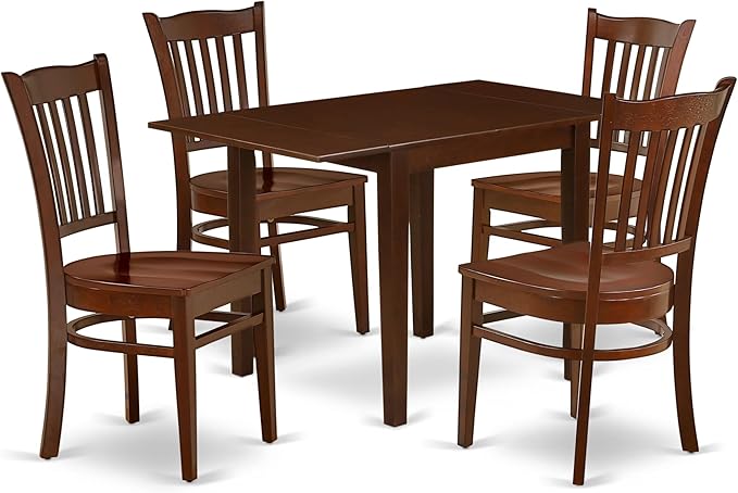 East West Furniture NDGR5-MAH-W 5 Piece Kitchen Table Set for 4 Includes a Rectangle Dining Table with Dropleaf and 4 Dining Room Chairs, 30x48 Inch, Mahogany