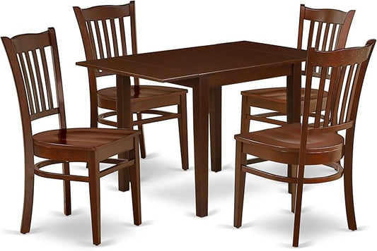 East West Furniture NDGR5-MAH-W 5 Piece Kitchen Table Set for 4 Includes a Rectangle Dining Table with Dropleaf and 4 Dining Room Chairs, 30x48 Inch, Mahogany