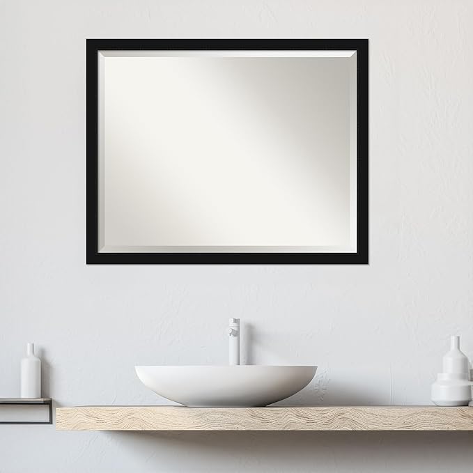Amanti Art Black Bathroom Mirror for Over Sink, 24x30 Avon Black Narrow Rectangle Vanity Mirror, Large Casual Frame, Hangs Horizonally and Vertically, Bathroom Wall Decor, Beveled Edge