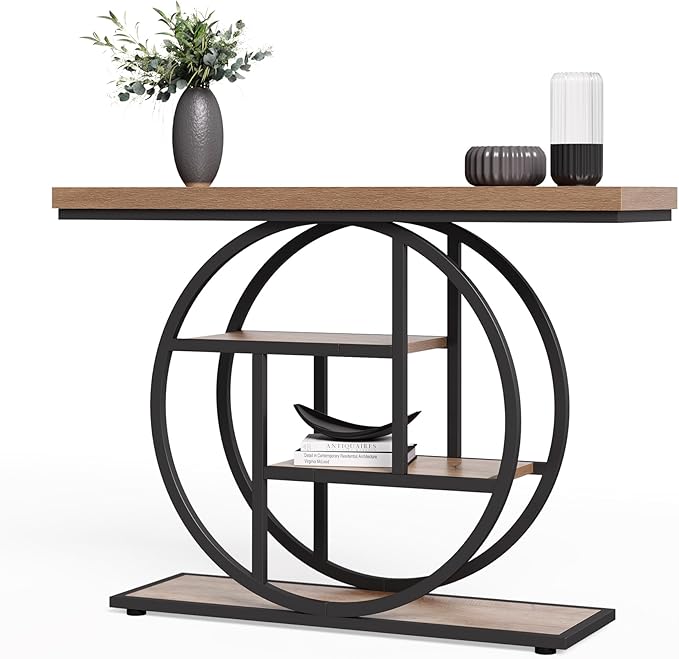 LITTLE TREE Console Table, 4-Tier Entryway Table Behind Couch Table, 41.3-Inch Farmhouse Sofa Table for Living Room, Foyer Hallway Table for Entrance, Walnut and Black