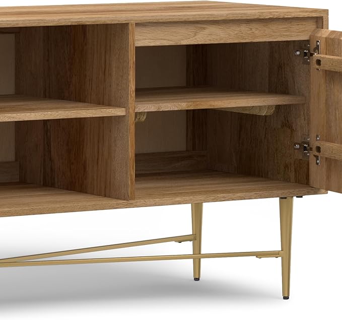 SIMPLIHOME Fallon SOLID MANGO WOOD 60 inch Wide Contemporary TV Media Stand in Natural For TVs up to 65 inches for the Living Room and Entertainment Center