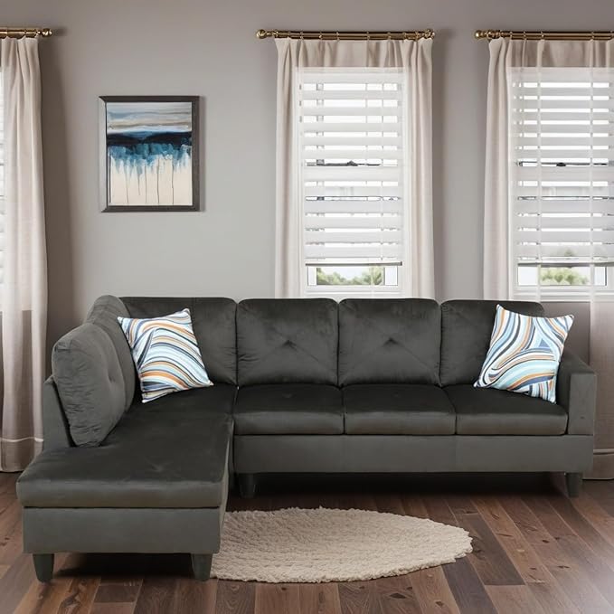 L-Shaped Sectional Sofa, Modern Sectional Couches Home Sofas for Living Room with Movable Chaise, Modular Living Room Sets Furniture for Apartment Bedroom & Office, Grey
