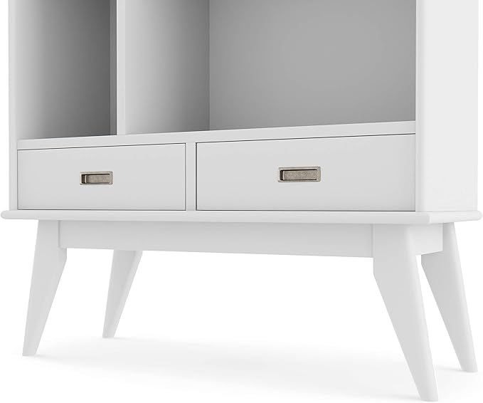 SIMPLIHOME Draper Bookcase - 64 inch Tall Solid Hardwood Wide Storage Bookshelf in White, Mid-Century Modern Storage for Living Room, Study Room or Office with Adjustable Shelves and Tapered Legs