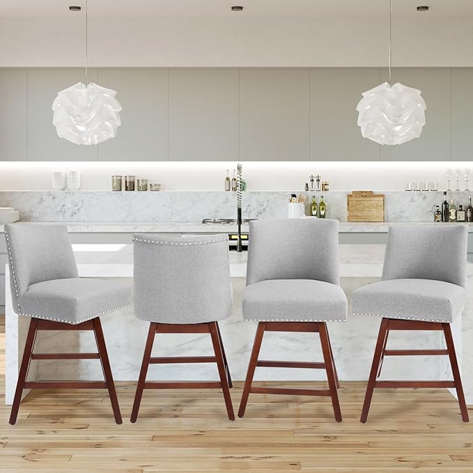 Counter Height Barstools Set of 2,360° Swivel Bar Stools with Back,26 inch Modern Counter barstools,Upholstered Bar Tall Stools for Kitchen Counter,Kitchen Island,Bar, Home (Light Gray, SET OF 2)
