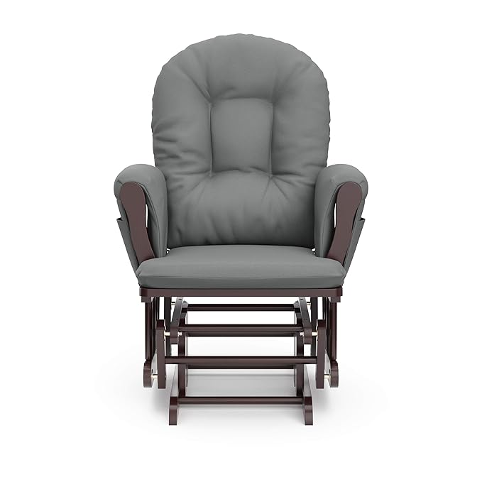 Storkcraft Premium Hoop Glider & Ottoman (Espresso/Gray) — GREENGUARD Gold Certified Nursery Glider, Solid Wood Craftsmanship, Smooth-Gliding Nursery Chair and Ottoman, Award-Winning