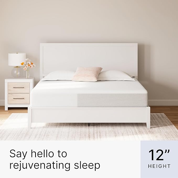 Signature Design by Ashley Queen Size Cool Max 12 Inch Medium Plush Cooling Gel Infused Memory Foam Mattress for Pressure Relief, Fiberglass Free, Mattress in A Box