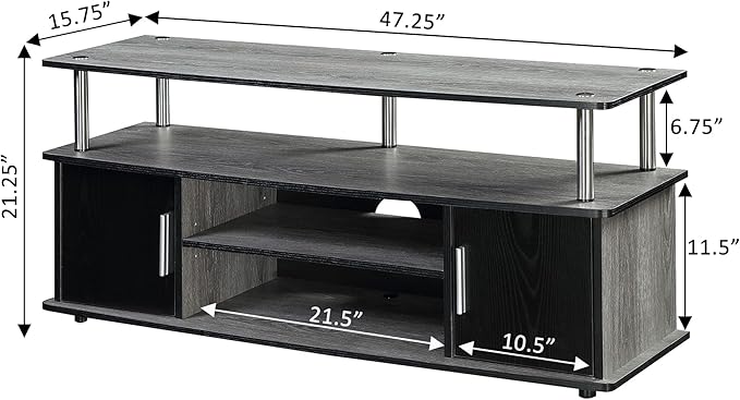 Convenience Concepts Designs2Go Monterey Stand Family Entertainment Center with Storage Cabinets and Shelves, Modern TV Console for Living Room, Office, 47.25", Gray, Black