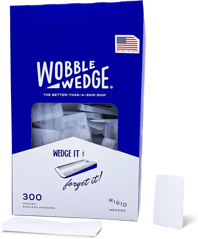The Original Wobble Wedge Rigid Plastic Shims-MADE IN USA- Heavy-Duty Leveling Wedges for Furniture, Tables, Toilets, Home Improvement & Work Projects-Transparent Plastic Shim, Leveling Feet, 300 Pack