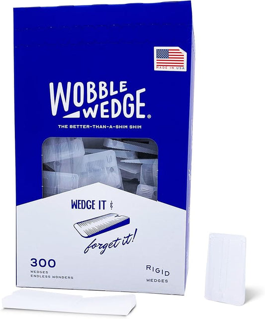 The Original Wobble Wedge Rigid Plastic Shims-MADE IN USA- Heavy-Duty Leveling Wedges for Furniture, Tables, Toilets, Home Improvement & Work Projects-Transparent Plastic Shim, Leveling Feet, 300 Pack