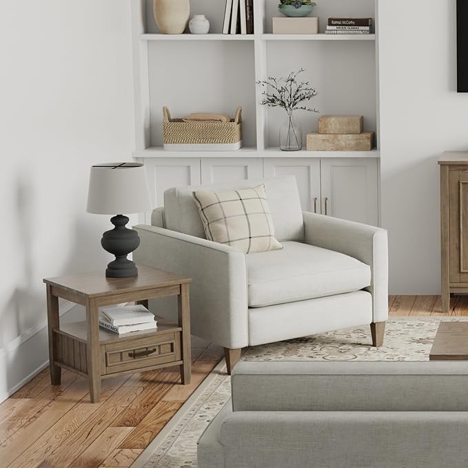 SIMPLIHOME Lev SOLID WOOD 20 Inch Wide Rectangle Transitional End Table with Bottom Drawer in Smoky Brown, For the Living Room and Bedroom