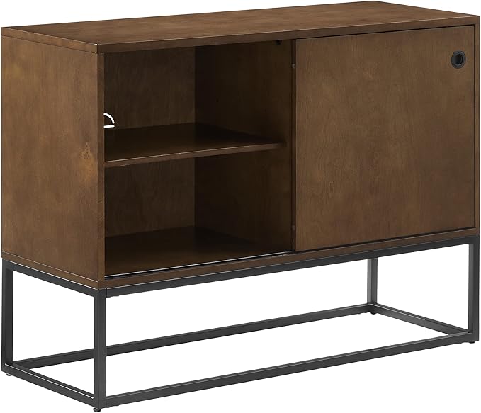 Crosley Furniture Byron Media Console and Record Player Stand with Storage for Vinyl Records, Brown/Black