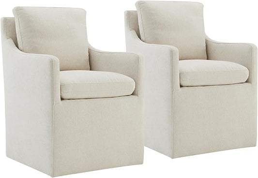 Upholstered Dining Chairs with Casters No Assembly Modern Accent Armchair with Rollers for Diningroom Bedroom Livingroom Reading Room,Cream,2 Boxs
