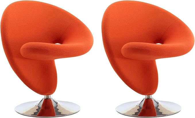 Manhattan Comfort Curl Swivel Accent Chair Set of 1 with 360° Turn, Fully Assembled, Upholstered in Wool Blend, Modern Ergonomic Design with Polished Chrome Base, Set of 1, Orange