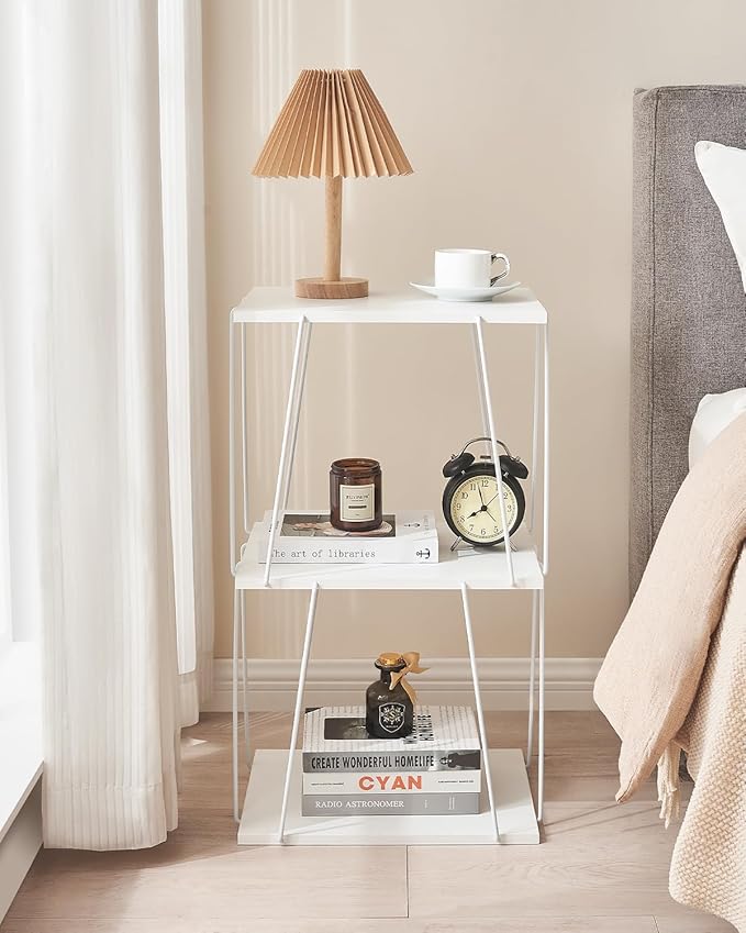 Tall Side Table, Small End Table, 29 inch High Accent Table, Bedside Table for Living Room, Bedroom and Office, Snow White