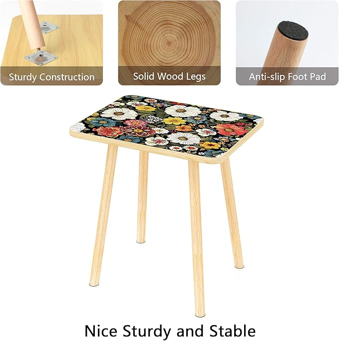 Mandala Small Rectangle End Table, Side Table with Colorful Flowers Finish, Retro Modern Small Coffee Table for Balcony, Living Room(11.8" D x 15.7" W x 17" H, Colorful, Rectangle)