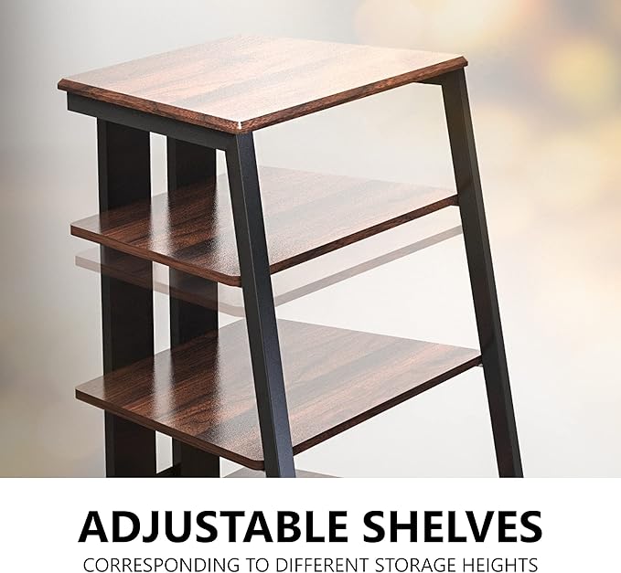 FITUEYES Design 4-Tier AV Media Stand Corner Shelf for Record Player Wooden Stereo Cabinet Audio Rack Tower with Height Adjustable Wooden Shelves for ps4 (Walnut)