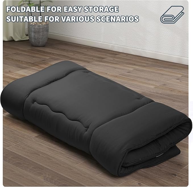 Japanese Floor Mattress,4" Thicken Japanese Floor Sleeping Pad Foldable,Futon Mattress Suitable for Camping and Guest Room (Black, Twin (80" x 36"))