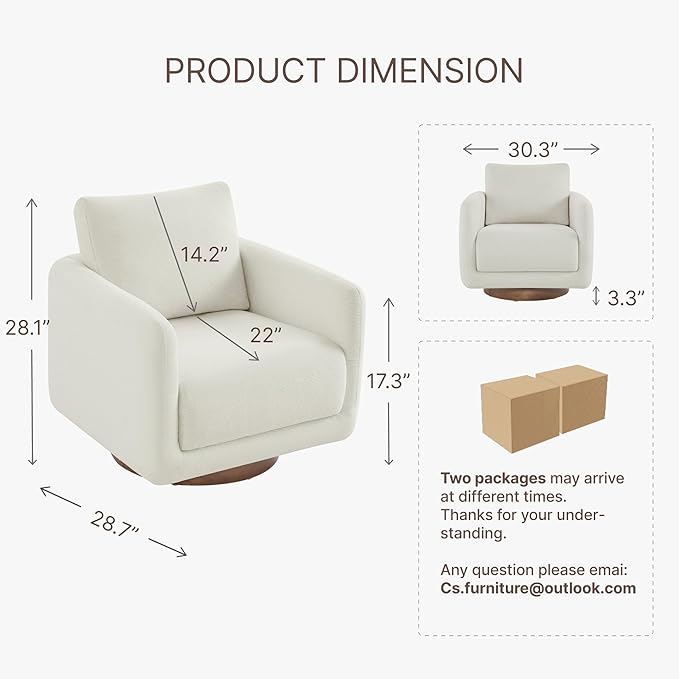 Modern Swivel Accent Chair, 360° Rotating Round Barrel Armchair with Performance Fabric Upholstery for Living Room, Bedroom, Office, Reading Nook, Set of 2,Cream