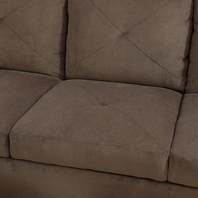 Brown L-Shaped 3-Piece Corduroy Fabric Sofa with Storage Ottoman Set, Sectional Couch Sofa Set for Living Room, Office, Small Space