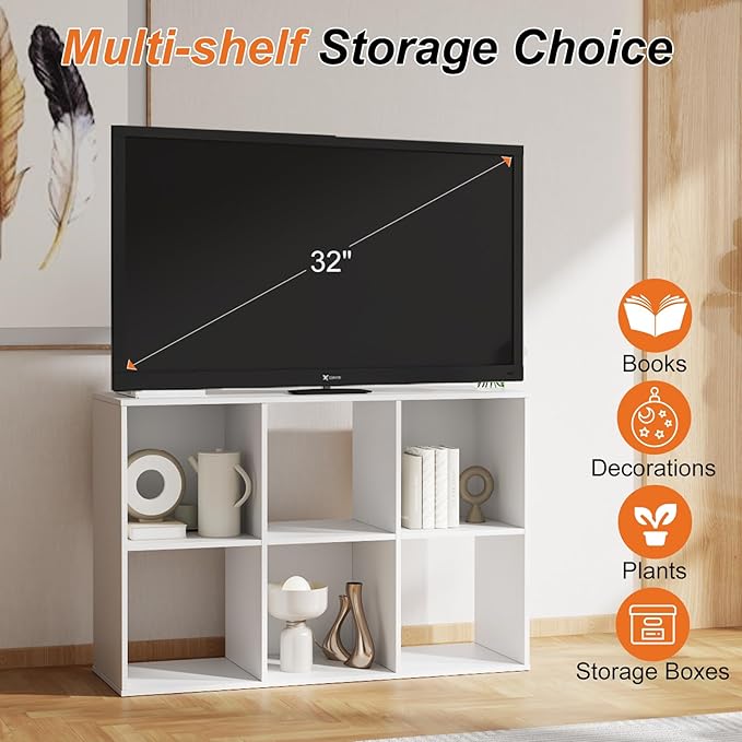 Sweetcrispy 6 Cube Storage Organizer - Open Cube Bookshelf with 3 Removable Back Panels, Display Storage Bookcase for Living Room, Bedroom, Entrance Hall, Home Office，36" L×11.6" W×24" H, White