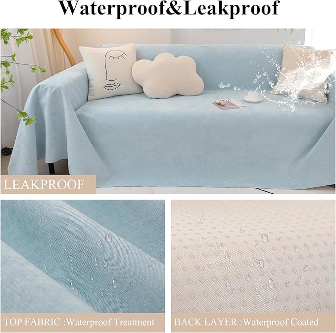 STACYPIK Waterproof Sky Blue Loveseat Couch Cover for Sectional, Couch Cover for Dogs, Anti-Slip Anti-Cat Scratch Furniture Protector for 2 Cushion Couch, Modern Couch Cushion Covers for Pets-71X90IN