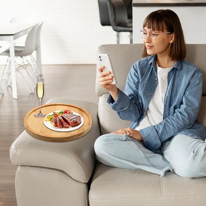 Sofa Arm Tray Table -Wide Sofa Arm Table-Flexible and Foldable-Ideal for Cell Phones,Cups,Fruits or Snacks-Thoughtful Gifts (Round)