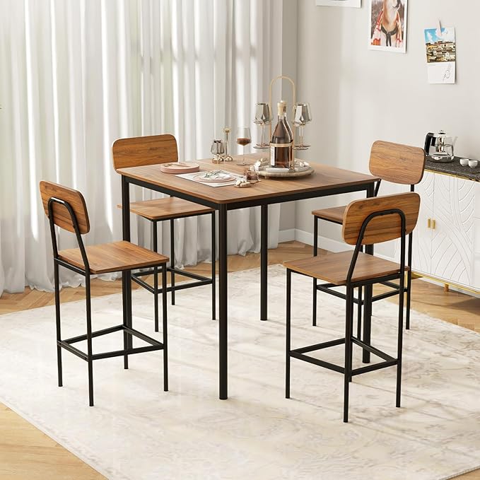 Tangkula Bar Height Table and Chairs, Counter-Height Dining Table Set, Pub Table and Chairs Set of 4, Space-Saving Dinette Set for Breakfast Nook