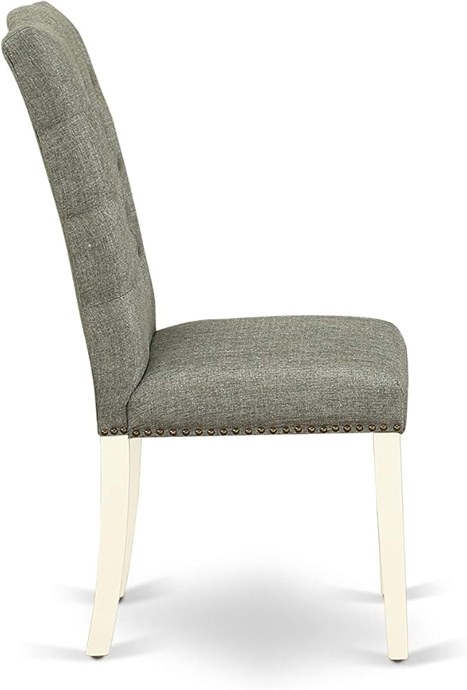 East West Furniture ELP2T07 Elsa Parson Dining Room Chairs - Button Tufted Nailhead Trim Gray Linen Fabric Padded Chairs, Set of 2, Linen White