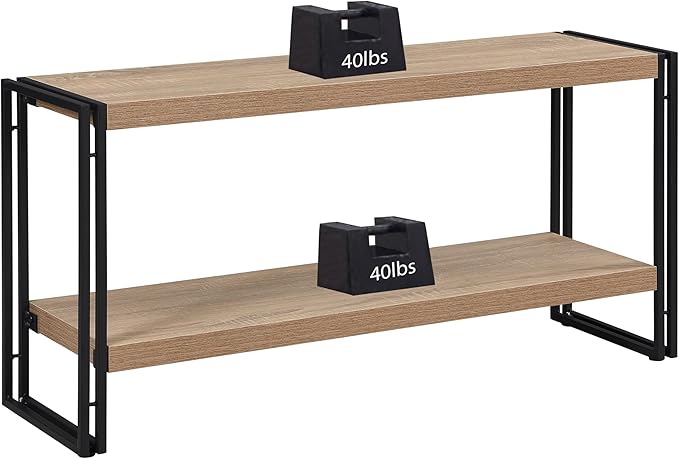Small Industrial Bookshelf 2 Shelf Bookcases and Book Shelves for Living Room/Bedroom Wood Metal Rustic Oak