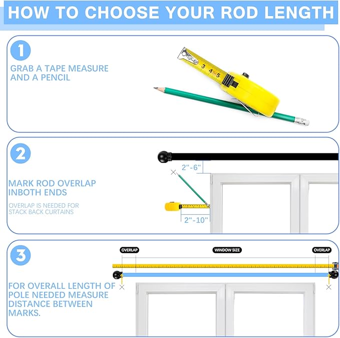 Curtain Rods for Windows 16 to 150 Inches, Curtain Rod Max Adjustable Length of 160 IN, 1" Diameter Drapery Rods Round Finials, Black, Pack of 2
