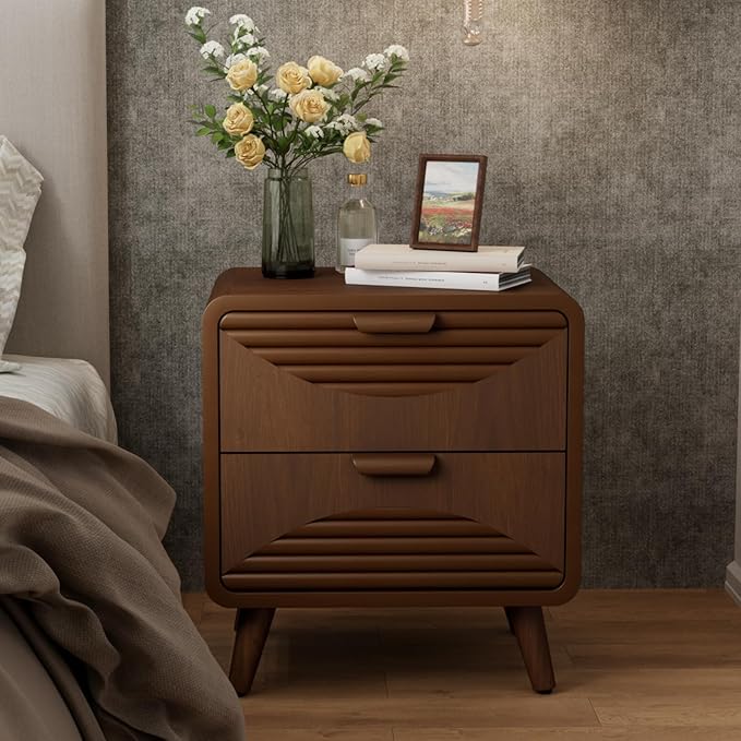 COSIEST Modern Storage Cabinet 2 Drawer, Walnut Accent Cabinet, Sideboard Buffet for Living Room Hallway Dining Room Kitchen