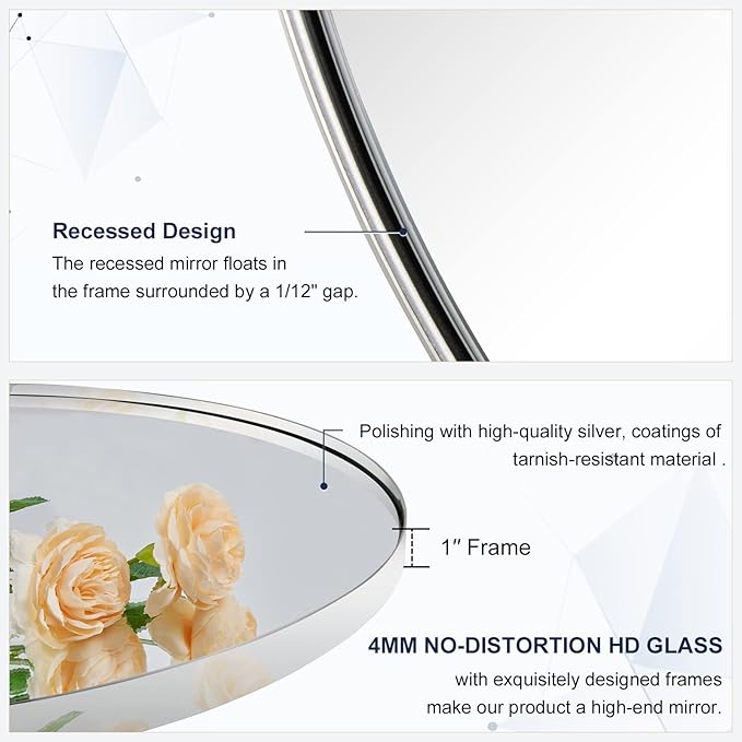 ANDY STAR Rustproof Chrome Oval Mirror for Bathroom, Oval Vanity Mirror for Wall, Polished Chrome Mirror SUS304 Metal Frame Mirror HD Glass Reflection 1’’ Deep Hang Vertically & Horizontally