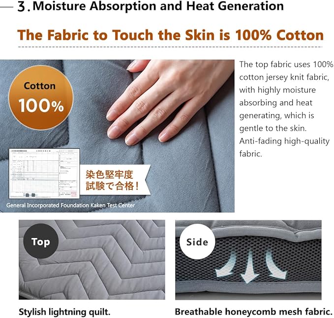 EMOOR Japanese Wool-Blend Padded Futon Mattress GOMA Queen Dark Gray, Gusset Foldable Sotrable Elastic Bands Floor Sleeping Guest Bed Tatami Mat
