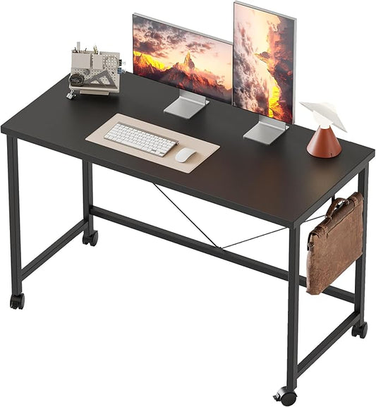 Rolling Computer Desk with Wheels, Gaming Desk for Small Spaces, Modern Simple Style Table for Home Office, Study Writing Table (Caster, Black, 40 inch)