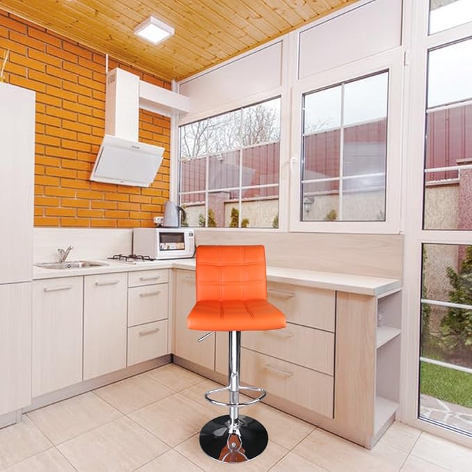 Modern Square PU Leather Adjustable Bar Stools with Back, Set of 2, Counter Height Swivel Stool by Leopard (Orange)
