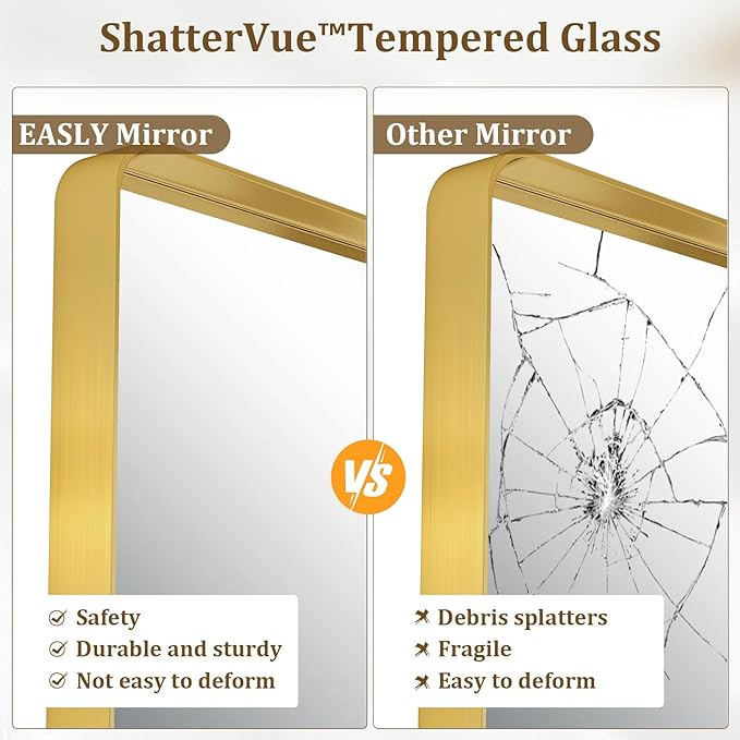 30"x 30" Gold Bathroom Mirror - Aluminum Framed Wall Mirror, Bathroom Wall Mounted Vanity Mirror, Modern Bathroom Mirror, Bedroom, Living Room Wall Mirror, Hang Horizontally or Vertically