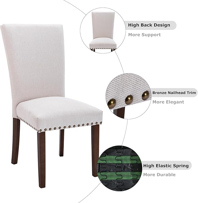 COLAMY Upholstered Dining Chairs Set of 4, Parsons Style Linen Beige Accent Chairs with High Back, for Round Kitchen Table or Small Dining Room – Comfortable & Stylish