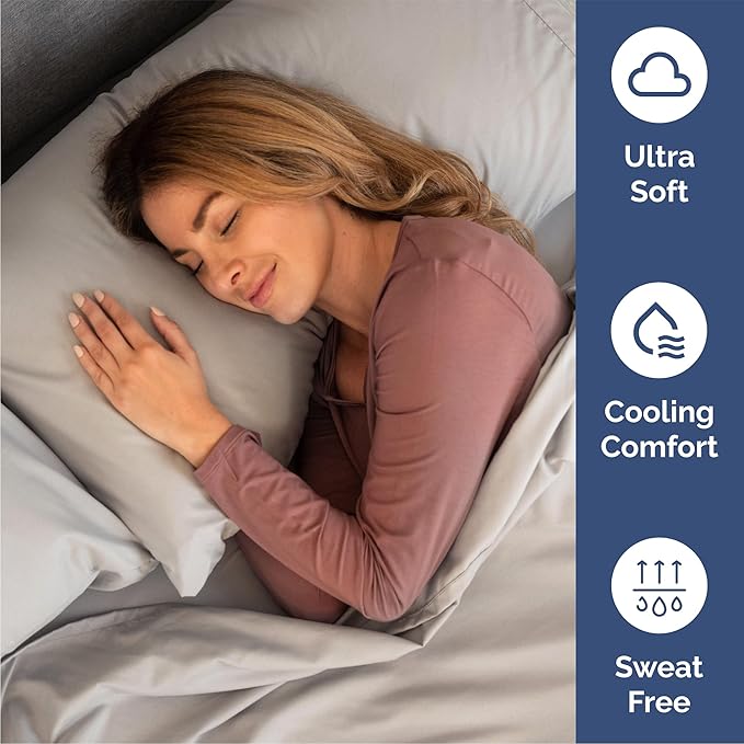 Queen Size 4 Piece Sheet Set - Comfy Breathable & Cooling Bed Sheets Set - Hotel Luxury Bedding for Women, Men, Kids, Teens, Boys & Girls - Deep Pockets, Soft and Wrinkle Free - Oeko-Tex - Light Grey