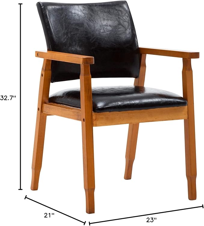 NOBPEINT Mid-Century Dining Side Chair with Faux Leather Seat in Black, Arm Chair in Walnut